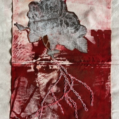 Flower of mind, silk-screen printing embroidery, 40x 30 cm, 2023