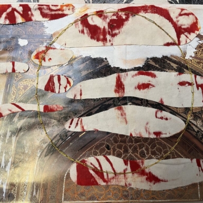 Identity research, silk-screen printing embroidery collage, 40x 50 cm, 2023