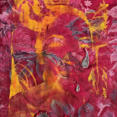 Mirror of heart, silk-screen printing embroidery on fabric, 40x 30 cm, 2023