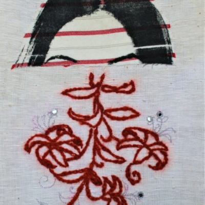 Self portrait, silk-screen printing mirror embroidery, 40x 30 cm, 2018